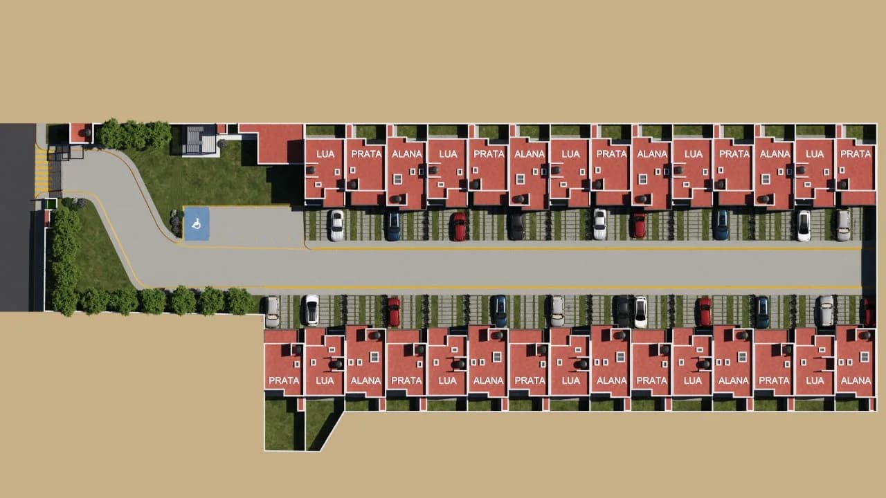 Plano de conjunto de Esmeralda Residencial 10 con la ubicación de los modelos Prata, Lua y Alana
