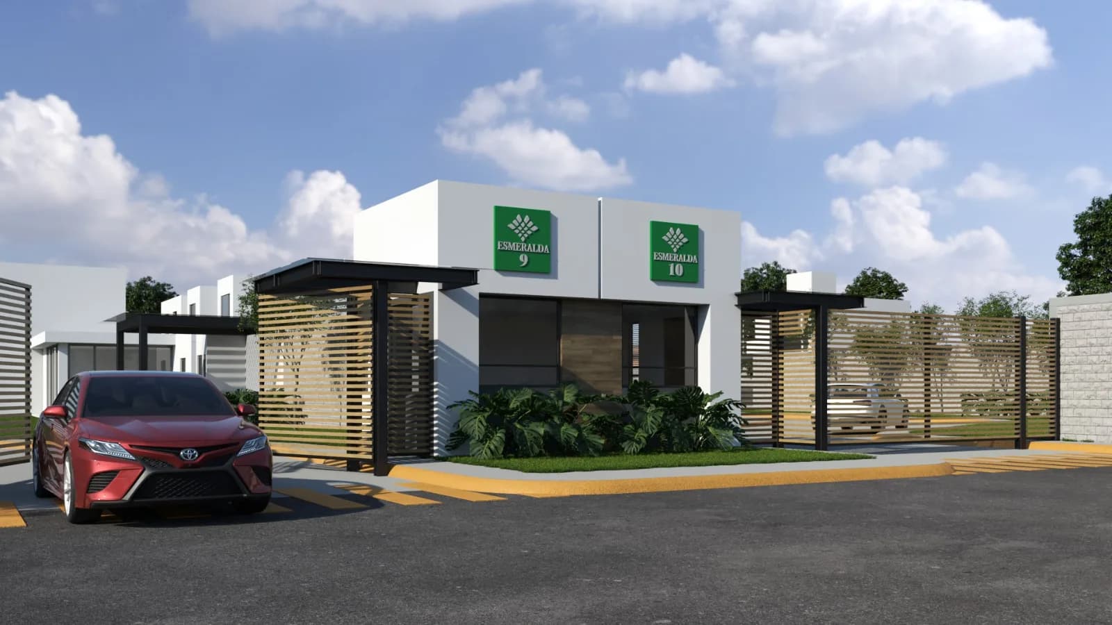 Render del acceso controlado de Esmeralda Residencial 10 en San Mateo Atenco, junto a Metepec